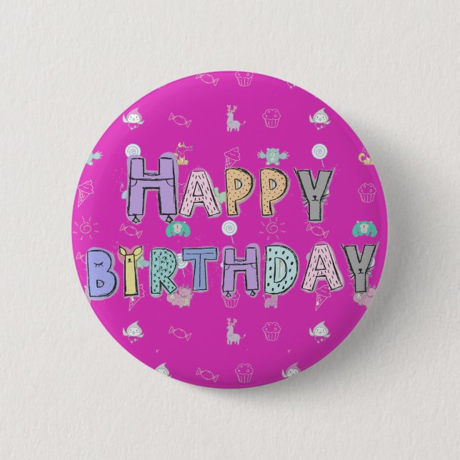 Kids Happy Birthday Badge 2 Inch Round Button (Front)