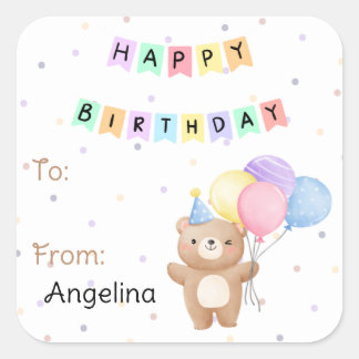 Kid's Happy Birthday Bear Gift Label | Sticker