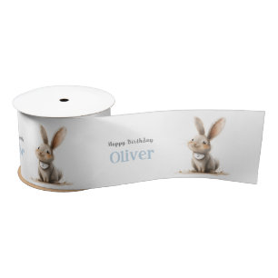 Kids Happy Birthday Cute Bunny Name Satin Ribbon