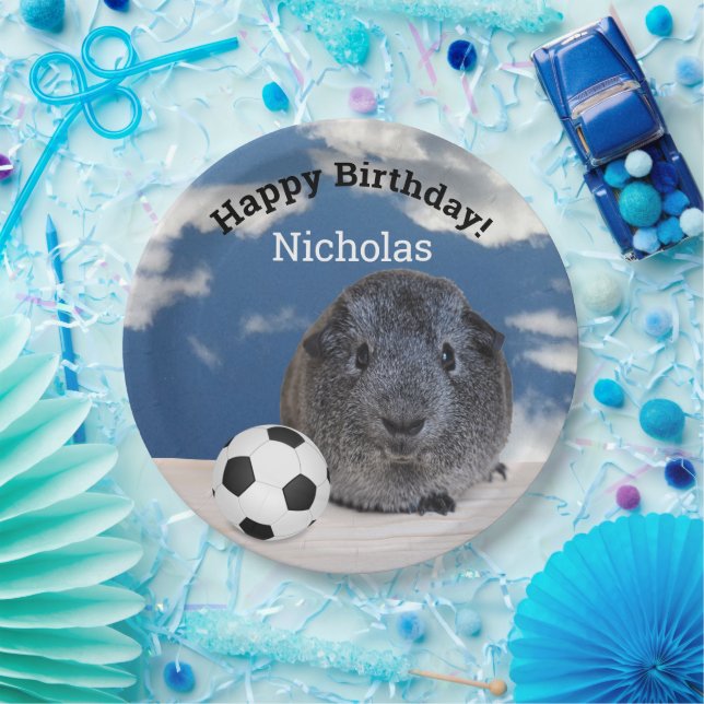 Kids Happy Birthday Guinea Pig Soccer Ball Custom Paper Plate (Party)