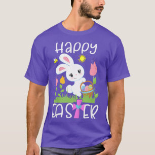 Kids HAPPY EASTER Bunny Egg Basket Honeybee Flower T-Shirt