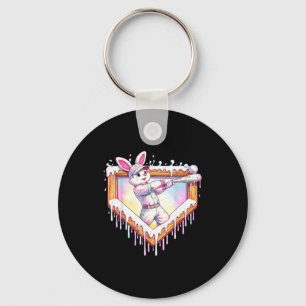 Kids happy easter bunny playing baseball boy ice keychain