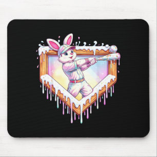 Kids happy easter bunny playing baseball boy ice mouse pad