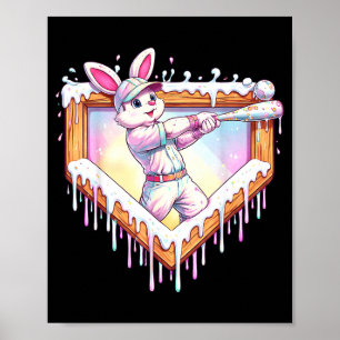 Kids happy easter bunny playing baseball boy ice poster