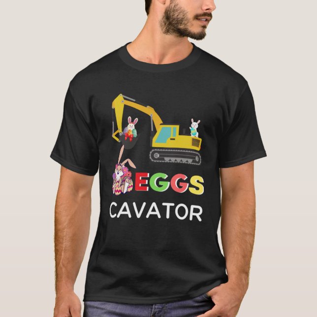 Kids Happy Easter Egg Hunt Bunny Excavator  EggsCa T-Shirt (Front)