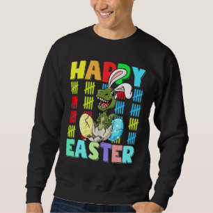 Kids Happy Easter T Rex Dino Bunny Ears Egg Boys Sweatshirt