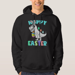 Kids Happy Easter T Rex Dino Bunny Ears Funny Egg Hoodie
