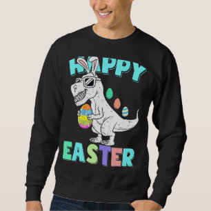 Kids Happy Easter T Rex Dino Bunny Ears Funny Egg Sweatshirt
