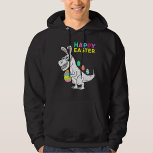 Kids Happy Easter T Rex Dino With Bunny Ears Egg B Hoodie
