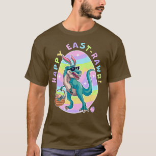 Kids Happy EastRawr Cute Dinosaur Bunny Ears Happy T-Shirt