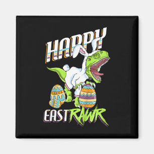 Kids Happy Eastrawr Cute Trex Dinosaur Easter Bunn Magnet