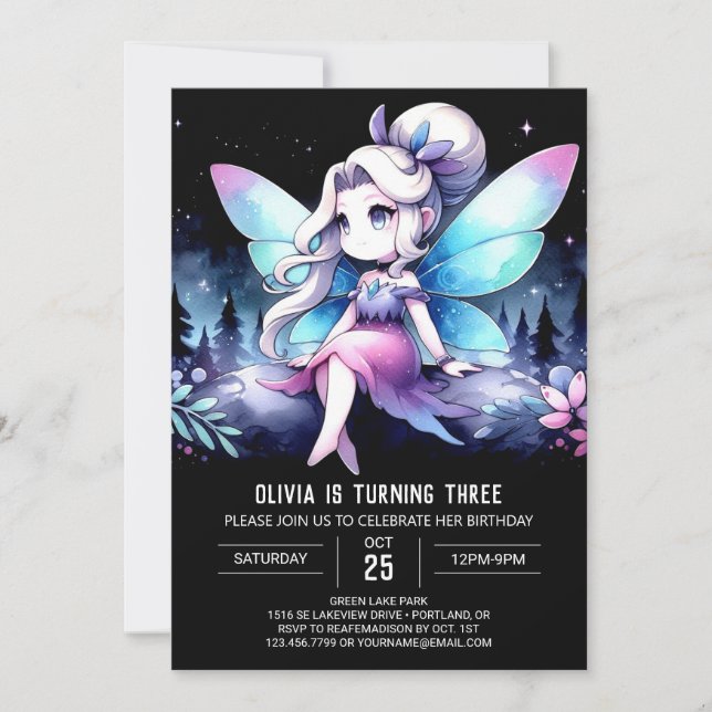 Kids Happy Fairy Birthday Invitation (Front)