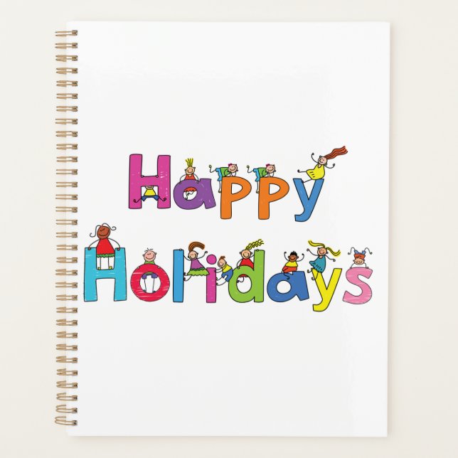 Kids Happy Holidays Stick Figure Typography Planner (Front)
