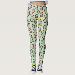 Kids Happy Penguins Wearing Santa Hats w/Ear Muffs Leggings