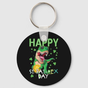 Kids Happy St Patricks Day T-rex Dinosaur Boy Scho Keychain