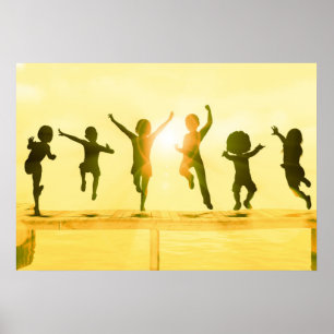 Kids Having Fun and Playing by the Beach Poster