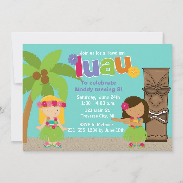 Kids Hawaiian Luau Party Invitation (Front)