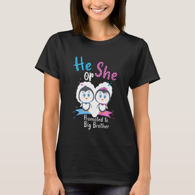 Kids He Or She Promoted To Big Brother Penguin Gen T-Shirt (Front)