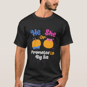 Kids He Or She Promoted To Big Sis Gender Reveal P T-Shirt