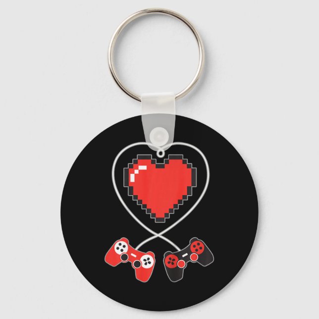 Kids Heart Pixel Art Video-game Controller Valenti Keychain (Front)