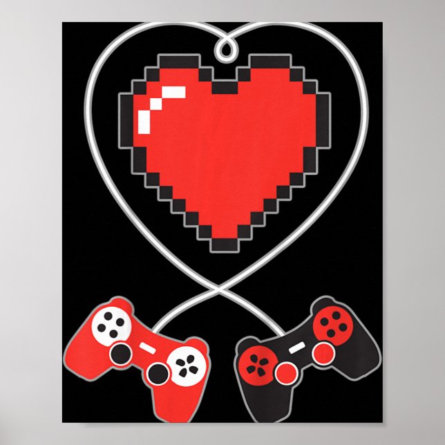 Kids Heart Pixel Art Video-Game Controller Valenti Poster (Front)