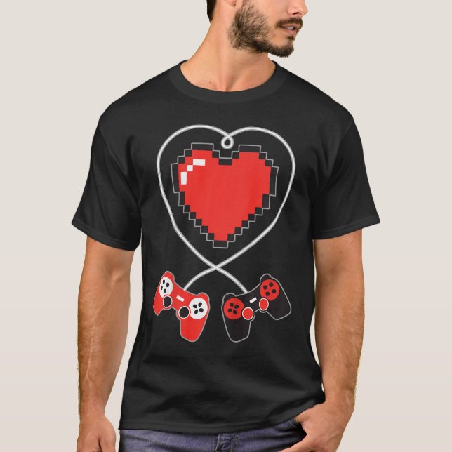 Kids Heart Pixel Art Video-game Controller Valenti T-Shirt (Front)