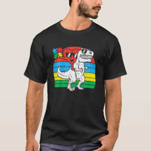 Kids Heart Riding Trex Dino Autism Awareness Toddl T-Shirt