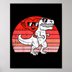 Kids Heart Riding Trex Dino Valentine Toddler Boys Poster