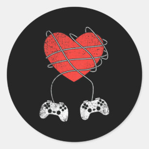 Kids Heart Video-game Controller Valentines Day Cu Classic Round Sticker