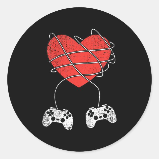 Kids Heart Video-game Controller Valentines Day Cu Classic Round Sticker (Front)