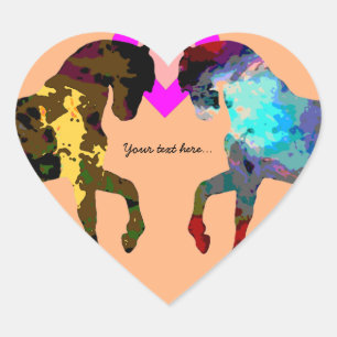 Kids Hearts And Horse On Orange Heart Sticker