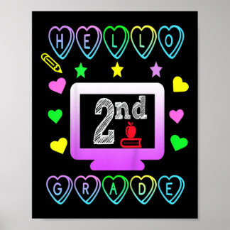 Kids Hello 2nd Grade First Day Of School Fun Secon Poster