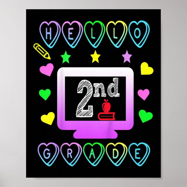 Kids Hello 2nd Grade First Day Of School Fun Secon Poster (Front)