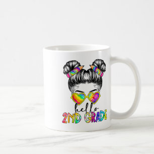 Kids Hello 2nd Second Grade Messy Bun Ck To School Coffee Mug
