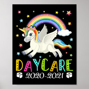 Kids Hello Daycare 2020 Quarantine Cute Unicorn Poster