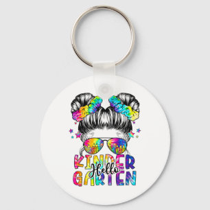 Kids Hello Kindergarten Messy Hair Bun Girl Ck To Keychain
