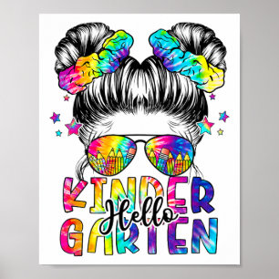 Kids Hello Kindergarten Messy Hair Bun Girl Ck To Poster