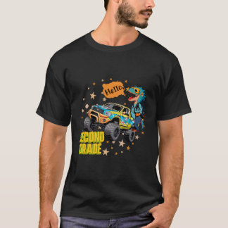Kids Hello Second 2 Grade Dinosaur Truck Birthday  T-Shirt