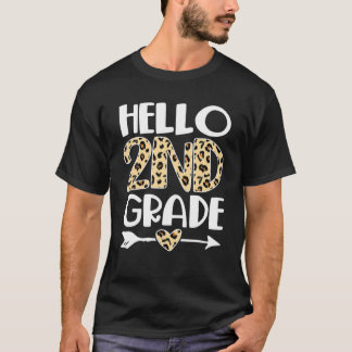 Kids Hello Second Grade 2020 Leopard Print Pattern T-Shirt
