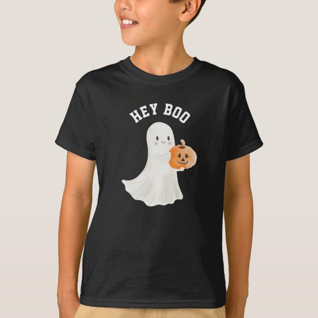 Kids Hey Boo Funny Halloween Tshirt (Front)