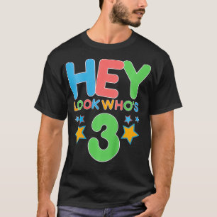Kids Hey Look Who's Three 3 Years Old Cartoon Them T-Shirt