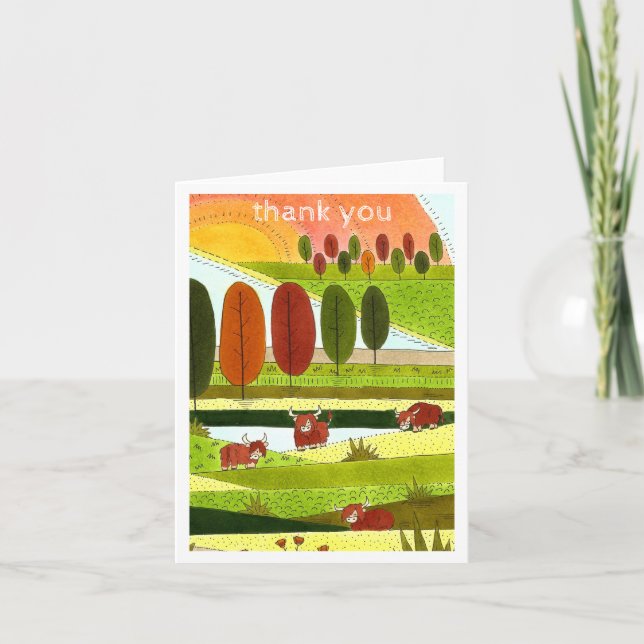 Kids Highland Cows Fall Farm  Thank You Card (Front)