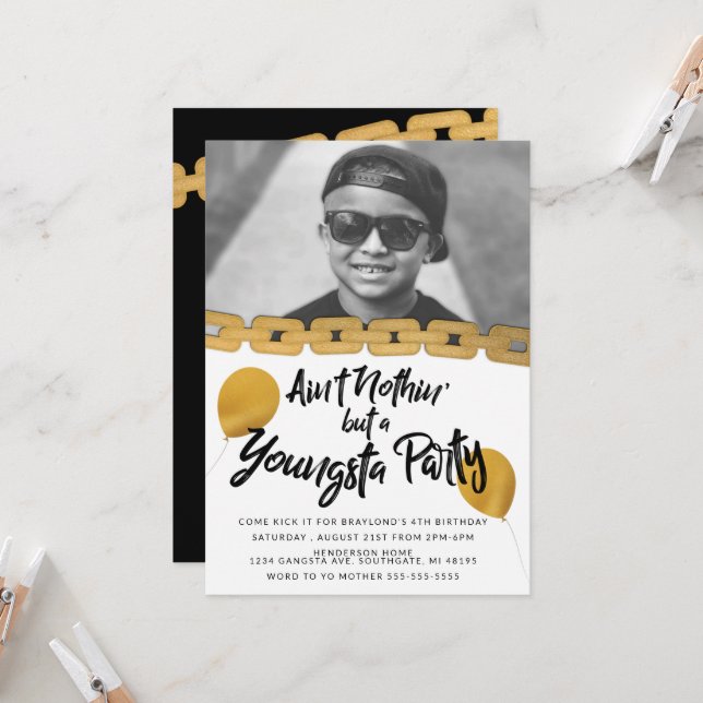 Kids Hip Hop Birthday Photo  Invitation (Front/Back In Situ)