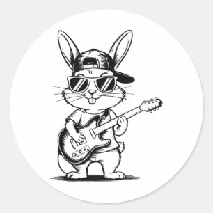 Kids Hip-hop Sungl Bunny Holding Guitar Happy East Classic Round Sticker