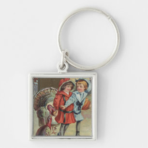 Kids Holding a Pumpkin, Turkeys Keychain