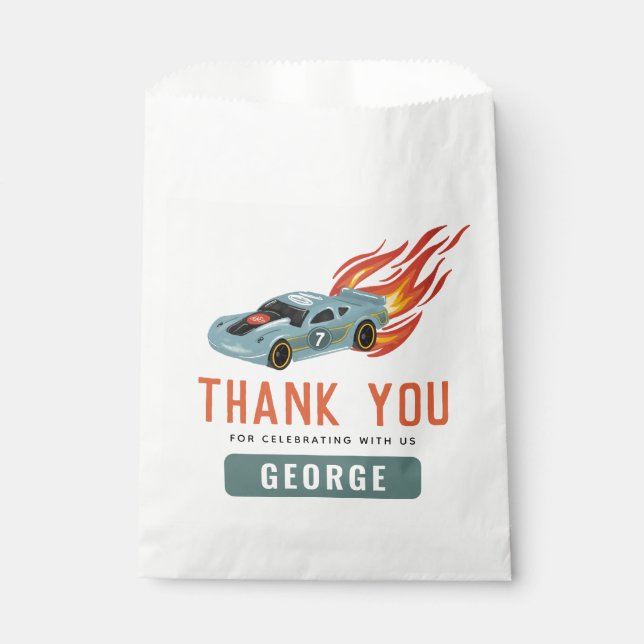 Kids Hot Blue Racing Car Boys Birthday Favour Bag (Front)