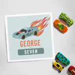 Kids Hot Blue Racing Car Boys Birthday Napkin<br><div class="desc">This modern and cool boys 7th birthday napkin design features a car with wheels and hot flames. The napkins can be personalized with a name and age. Set as a seventh birthday design,  but easy to edit. The perfect addition to your hot car party!</div>