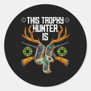 Kids Hunter Hunting 4th Birthday  Classic Round Sticker