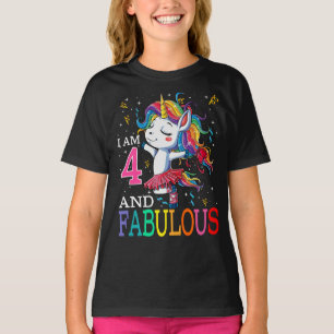 Kids I am 4 and Fabulous Unicorn T-Shirt