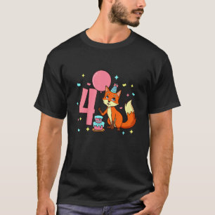 Kids I am 4 with fox  girl birthday 4 years old T-Shirt
